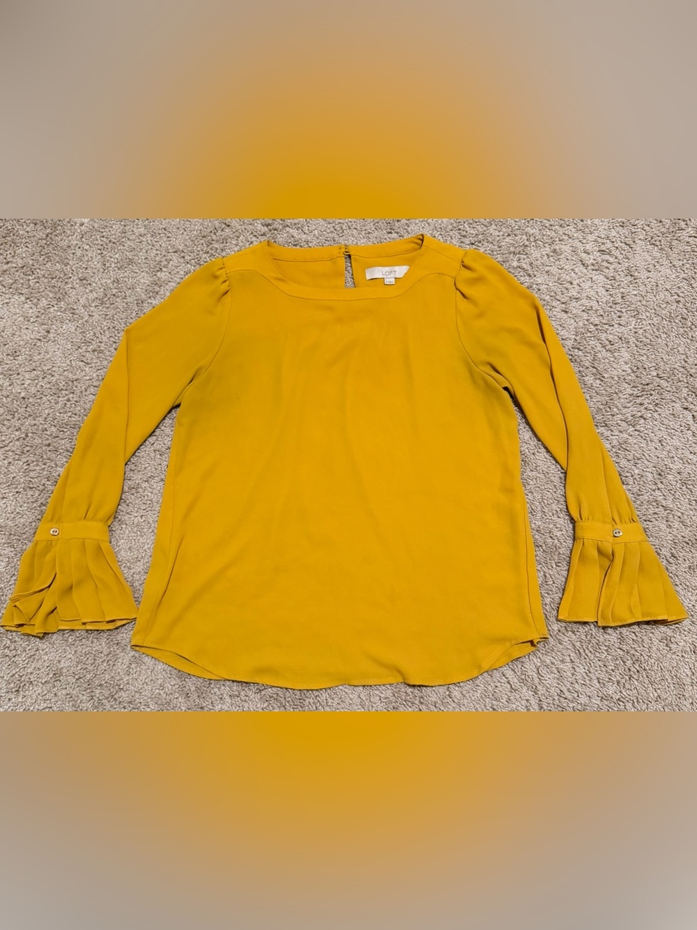 LOFT Ann Taylor Mustard Yellow Size Small Petite Blouse Long Sleeve Ruffle